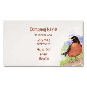 Cartão De Visitas Magnético Watercolor American Robin Garden Bird Art