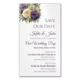 Cartão De Visitas Magnético Watercolor Purple Buquê-Casamento Salve a Data-