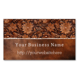 Cartão De Visitas Magnético Western Brown Faux Leather Floral