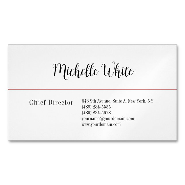 Cartão De Visitas Magnético White Professional Modern elegante (Frente)