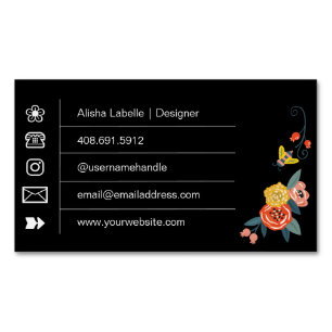 Cartão De Visitas Magnético Wildflowers florais vibrantes & abelha do mel