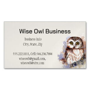 Cartão De Visitas Magnético Wise Owl Watercolor Bird Logotipo Personalizado Ca