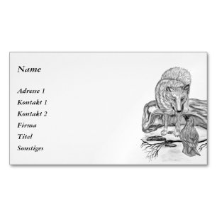 Cartão De Visitas Magnético Wolf e Raven - Design preto e branco