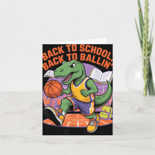 Cartão De Volta à Escola De Volta a Jogar Basquete Dino