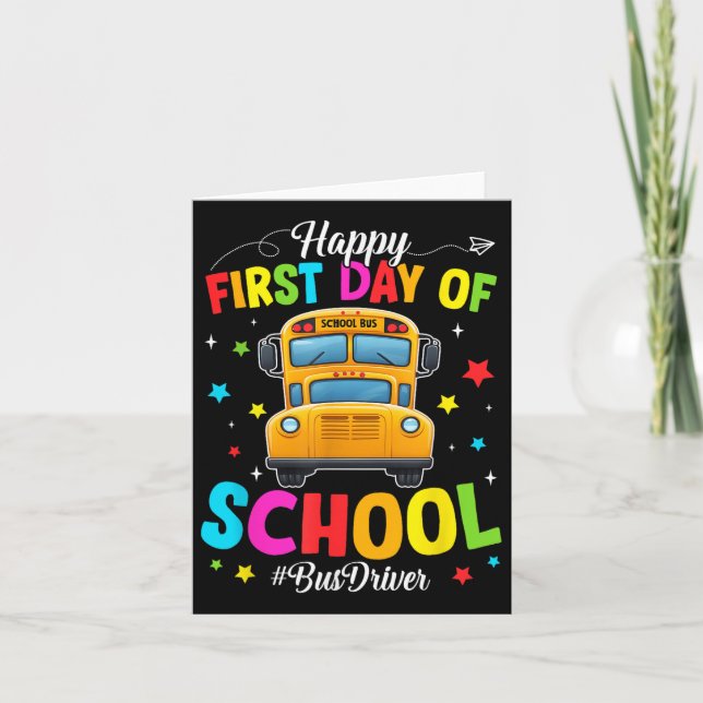 Cartão De Volta Para O Ônibus Escolar Feliz Primeiro Dia  (Frente)