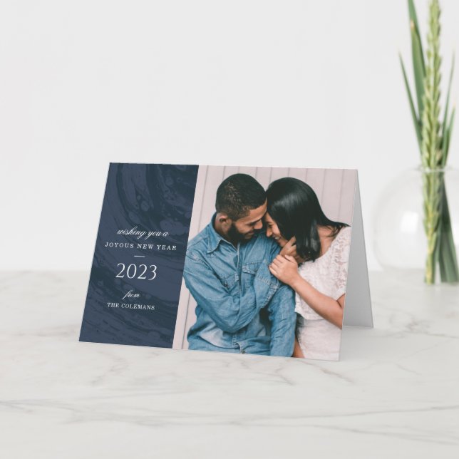 Cartão de Voto de Ano Novo Marcado - Azul (Frente)