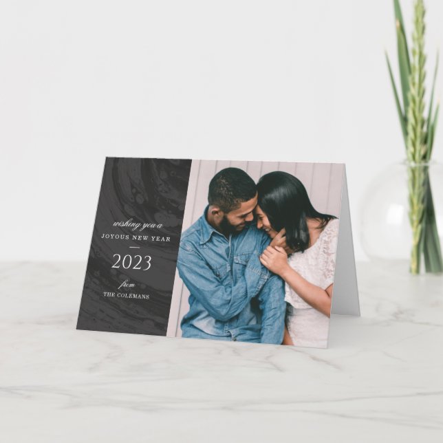 Cartão de Voto de Ano Novo Marcado - Preto (Frente)