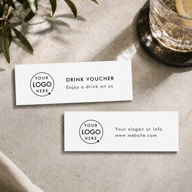 Cartão de Voucher de Bebida | Ingresso de Bar em E (Minimalist company branded drinks vouchers for small business events & corporate launch parties.)