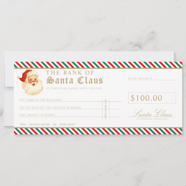 Cartão de Voucher de Presente Cheque Santa Verde V (Frente)