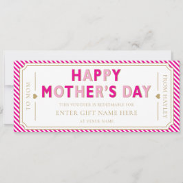 Cartão de Voucher de Presente de Dia das Mães Rosa