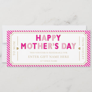 Cartão de Voucher de Presente de Dia das Mães Rosa