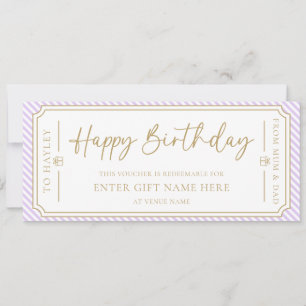 Cartão de Voucher Purple Lilac Happy Birthday