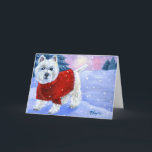 Cartão de Westie do inverno<br><div class="desc">É nevado mas estas montanhas Terrier branco ocidentais pequenas em sua camisola vermelha animador manterão seu coração morno.</div>