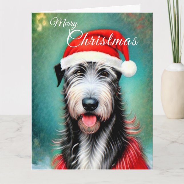 Cartão de Wolfhound Irlandês de Natal (Frente)