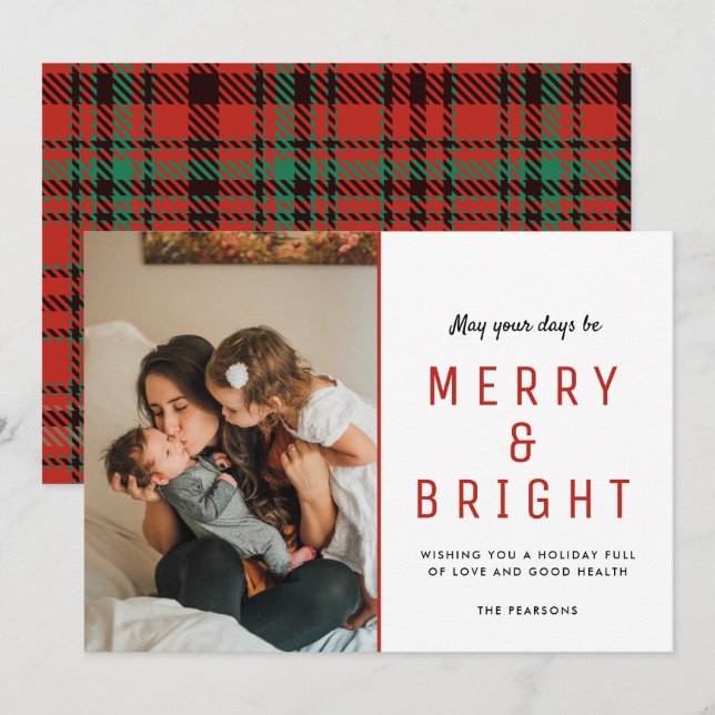 Cartão de Xadrez de Fotografias da Família feliz e (Frente/Verso)