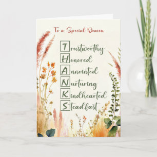 Cartão Deacon Clergy Apreciation Day Obrigados em Palavra