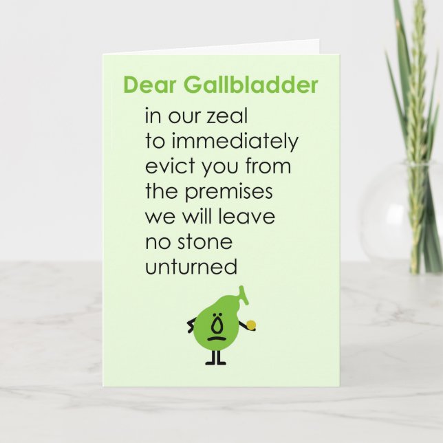 Cartão Dear Gallbladder A Funny Get Well Soon Poem (Frente)
