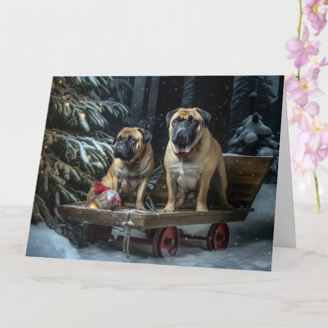 Cartão Decado de Natal Bullmastiff Snowy Sleigh (Orquídea)