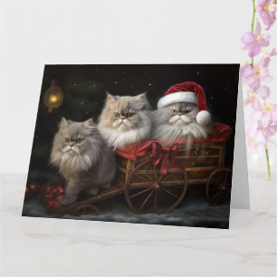 Cartão Decado de Natal de Gato Persa Snowy Sleigh