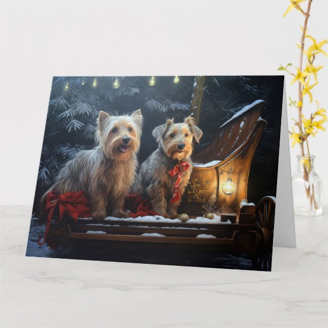 Cartão Decência de Natal de Terrier Snowy Sleigh (Flor Amarela)