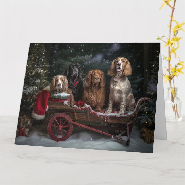 Cartão Decência de Natal do Cocker Spaniel Snowy Sleigh (Flor Amarela)