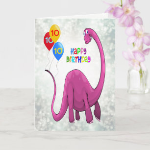 Cartão Décimo aniversário do Dinossauro e Balões