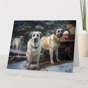Cartão Decoração de Natal Anatolian Shepherd Snowy Sleigh