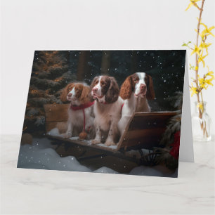 Cartão Decoração de Natal Brittany Spaniel Snowy Sleigh