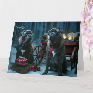 Cartão Decoração de Natal Cane Corso Snowy Sleigh