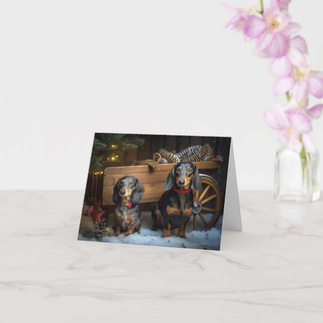 Cartão Decoração de Natal Dachshund Snowy Sleigh (Orquídea)