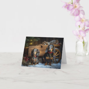 Cartão Decoração de Natal Dachshund Snowy Sleigh