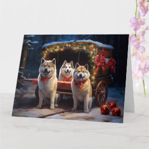 Cartão Decoração de Natal de Akita Snowy Sleigh Ride