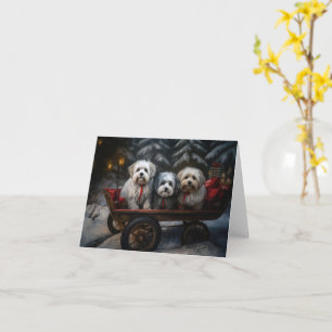 Cartão Decoração de Natal de Havanese Snowy Sleigh