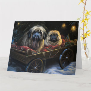 Cartão Decoração de Natal de Pekingese Snowy Sleigh