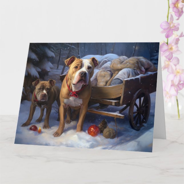 Cartão Decoração de Natal Pitbull Snowy Sleigh (Orquídea)