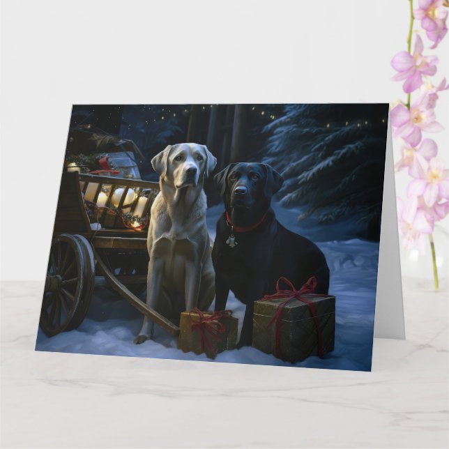 Cartão Decoração de Natal Trenó com Neve de Labrador (Orquídea)