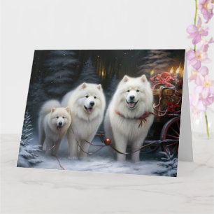 Cartão Decoração de Natal Trenó Nevado Samoyed