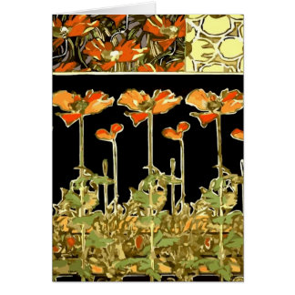 Cartão Decoratifs (flores alaranjadas) por Alphonse Mucha