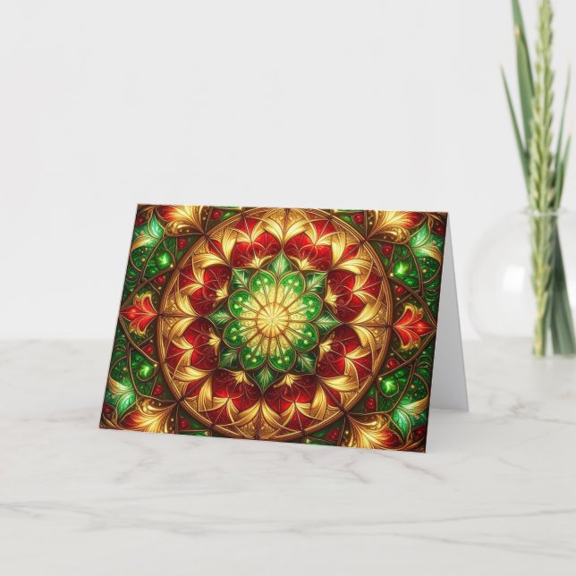 Cartão Decorative Red Green Holiday Card (Frente)