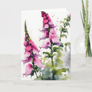 Cartão Dedal-de-raposa - Flores de aquarela