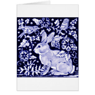 Cartão Dedham Blue Rabbit, Classic Blue & White Design