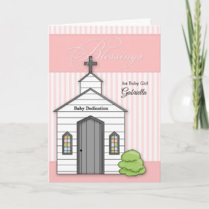 Cartão Dedicação de Bebê em Rosa para Meninas com Capela