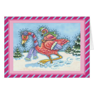 CARTÃO DEEP SNOW PINK FLAMINGO, CHRISTMAS GREETING CARD V