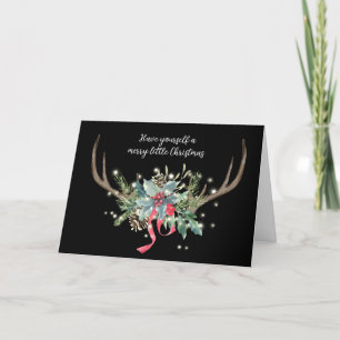 Cartão Deer Antlers com Buquê de Natal