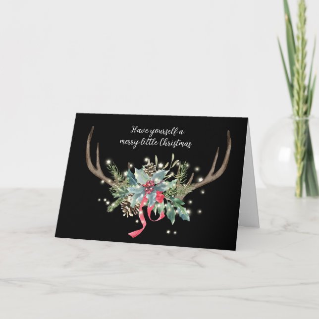 Cartão Deer Antlers com Buquê de Natal (Frente)