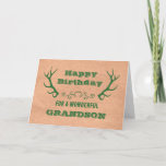Cartão Deer Antlers Vintage Grandson Birthday<br><div class="desc">Cartão de aniversário para neto com papel de artesanato antigo e galhadas de veados verdes e verso pensativo.</div>