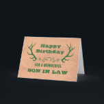 Cartão Deer Antlers Vintage Son no aniversário da lei<br><div class="desc">Cartão de aniversário para um filho de direito com papel de artesanato antigo e galhadas de veados verdes e verso pensativo.</div>