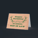 Cartão Deer Antlers Vintage Son no aniversário da lei<br><div class="desc">Cartão de aniversário para um filho de direito com papel de artesanato antigo e galhadas de veados verdes e verso pensativo.</div>