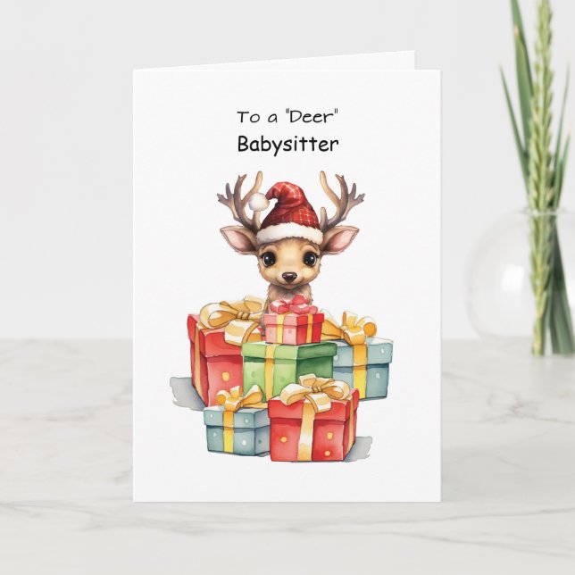 Cartão "Deer Babysitter" "Feliz Natal" (Frente)