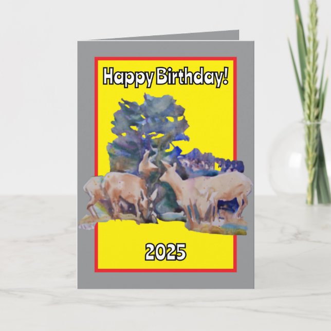 Cartão Deer Desejando Um Aniversário Seguro E Próspero (Frente)